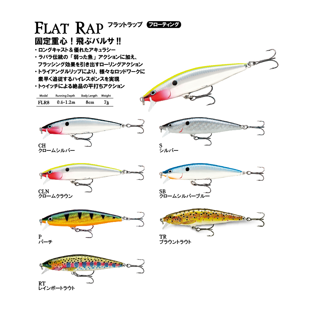 ラパラ Rapala フラットラップ 8cm 7g Flr8 ブラックバス ルアー 釣り具の販売 通販なら フィッシング遊 Web本店 ダイワ シマノ がまかつの釣具ならおまかせ