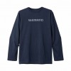 シマノ コットン ロゴ ロングスリーブ ネイビー SH-011V (フィッシングシャツ・Tシャツ)