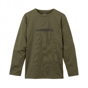 シマノ ドライロゴTシャツ ロングスリーブ カーキ SH-022W (フィッシングTシャツ 長袖 吸水速乾 UVカット)