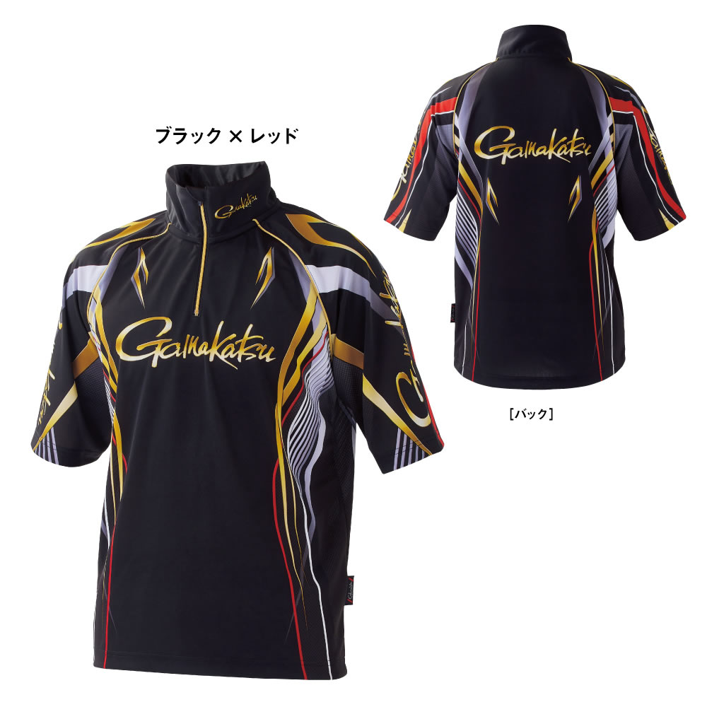 がまかつ 2wayプリントジップシャツ 半袖 Gm3651 ブラック レッド S 7l フィッシングシャツ Tシャツ 釣り具の販売 通販なら フィッシング遊 Web本店 ダイワ シマノ がまかつの釣具ならおまかせ