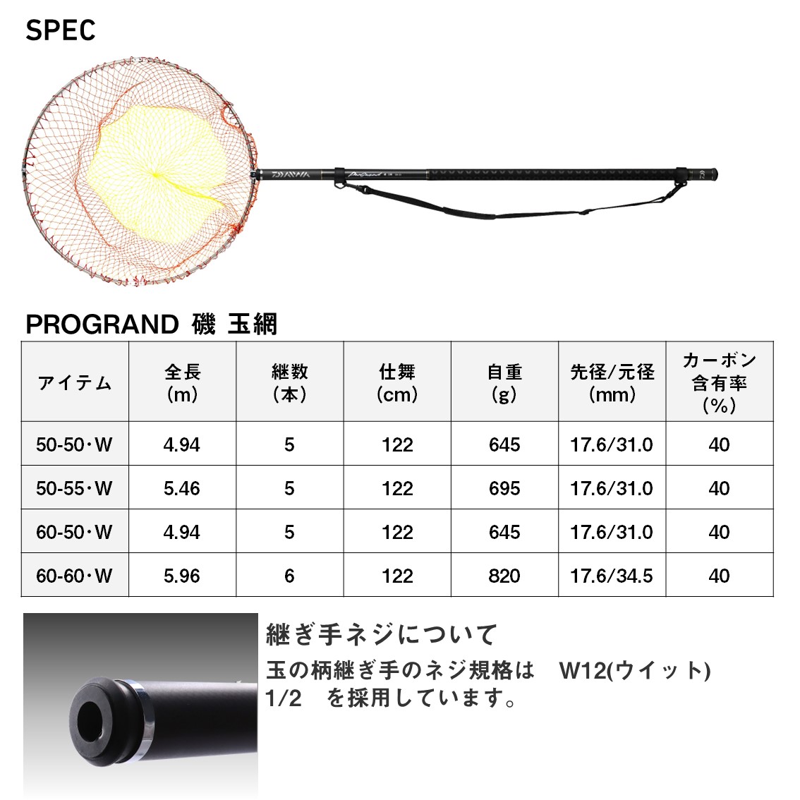 ダイワ 23 プログランド磯玉網 60-50 W (玉の柄 ランディングシャフト