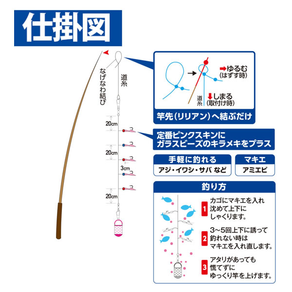 ハヤブサ カンタンノベ竿用下カゴサビキセット 5本 4.5m HA194 (サビキ