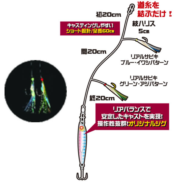 ハヤブサ 堤防ジギングサビキセット 2本鈎40g HA280 (サビキ仕掛け・ジグサビキ) 釣り具の販売、通販なら、フィッシング遊-WEB本店  ダイワ／シマノ／がまかつの釣具ならおまかせ