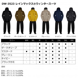 ダイワ レインマックスウインタースーツ ブラック M～XL DW-3523 (防寒着 上下セット 釣り)