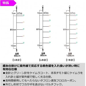 ダイワ 快適クリスティアワカサギ仕掛け 誘惑渋攻桃蛍留 マルチ 6本 (わかさぎ仕掛け)