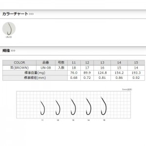 ささめ針 うなぎ鈎 茶 UN-08 (淡水バラ針)