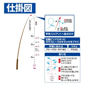 ハヤブサ カンタンノベ竿用下カゴサビキセット 5本 3.6m HA194 (サビキ仕掛け ジグサビキ)