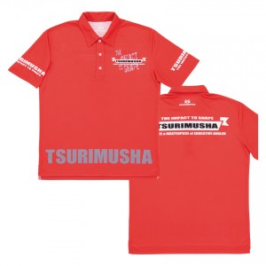 釣武者 TsuriMusha ドライアジャストフラグポロシャツ レッド I0140 (フィッシングシャツ Tシャツ)
